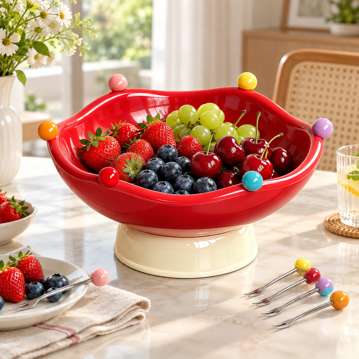 Creative Double Layer Rotating Fruit Bowl with Drain Basket