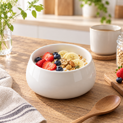 Minimalist Ceramic & Glass Dessert Bowl Set with Acacia Wood Tray