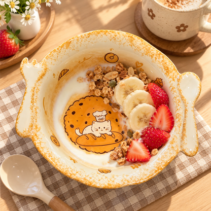 Cute Hand-Painted Ceramic Cat Soup Bowl