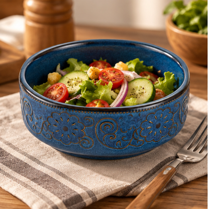 Vintage Embossed Ceramic Salad Bowl